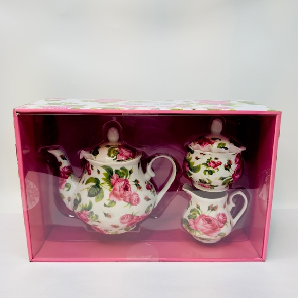 Kent Pottery Rose Patterned Tea Set with Pink and Green Accents New - Picture 3 of 15